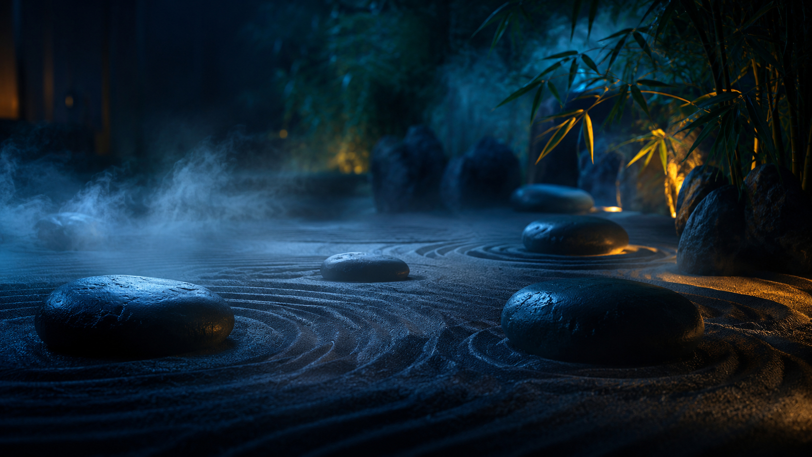 Meditation bowl and Zen garden stones